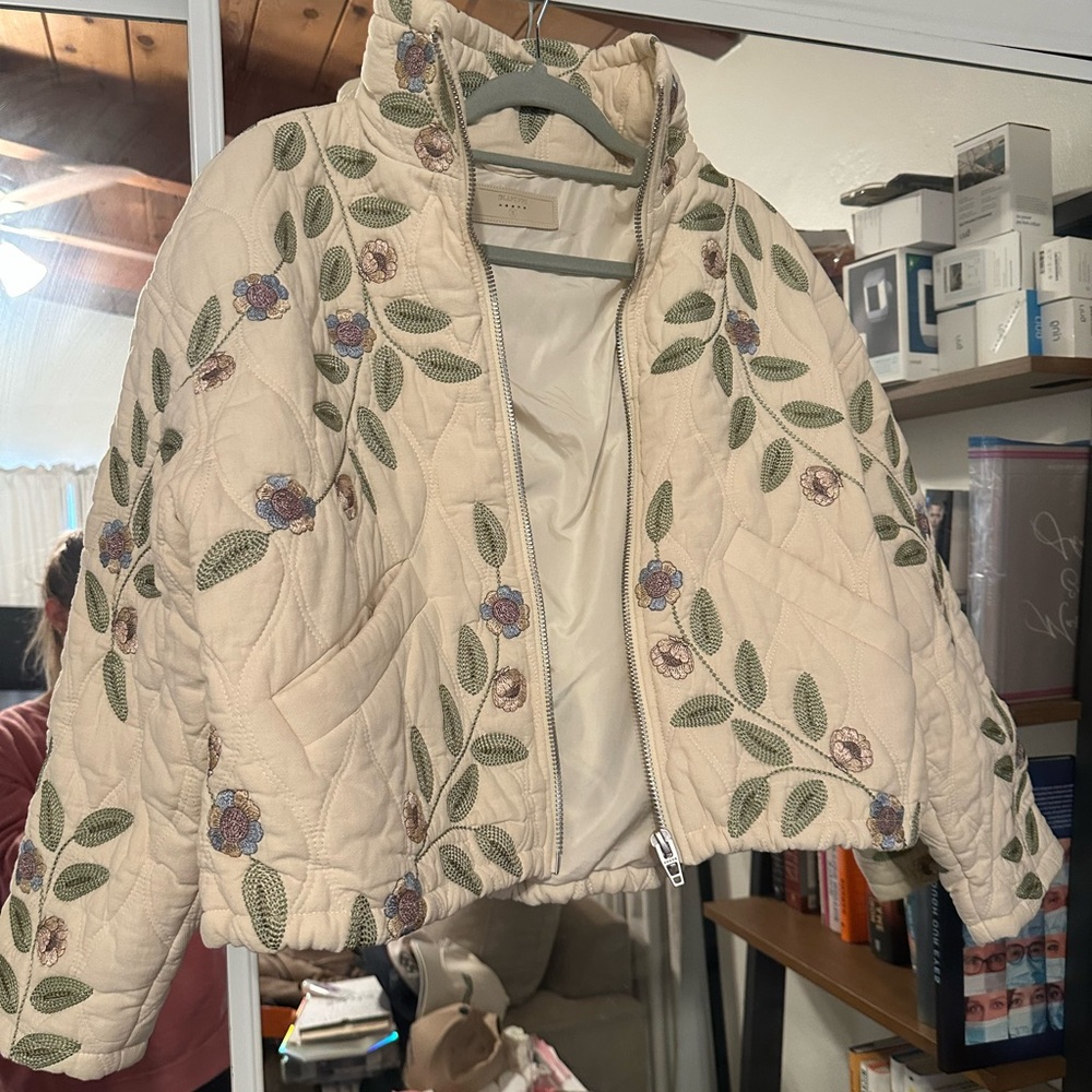 Blank NYC Cream Floral Puffer Jacket